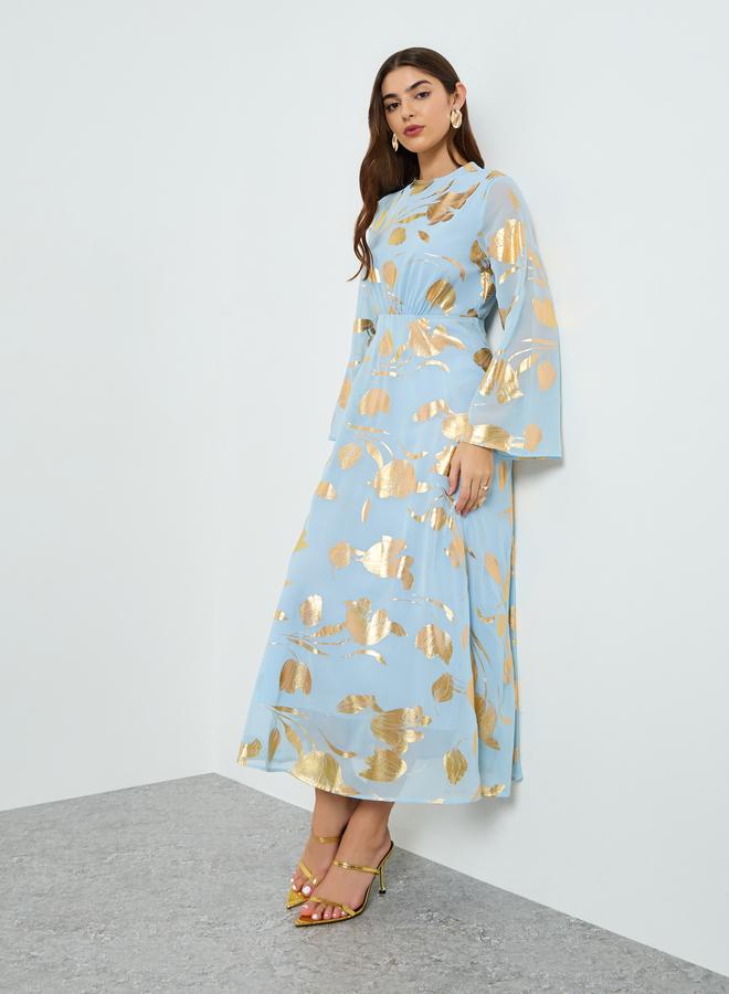 ستايلي فستان طويل بحافة واسعة وطبعة فويل - Image 3